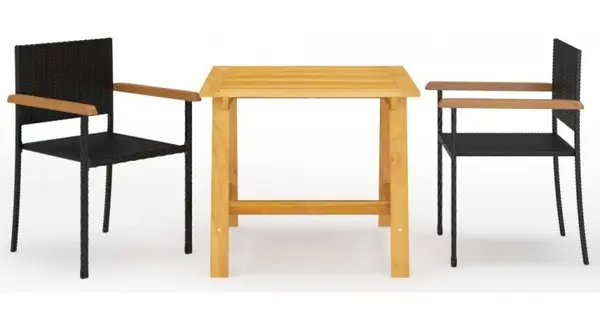 Set de masa pentru gradina, 3 piese, negru