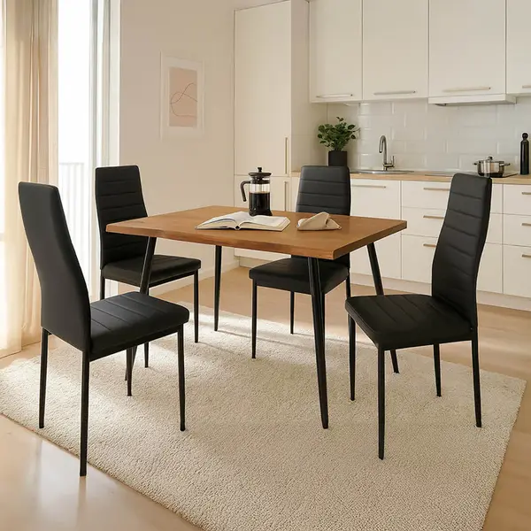 Set de masă și scaune Neve-Parker, Lemn/Metal, Negru, 120x80x75 cm