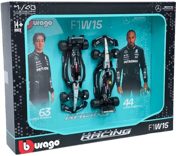 Set de mașinuțe metalice Bburago - Mercedes GP W15, F1, 1:43, 2 bucăți