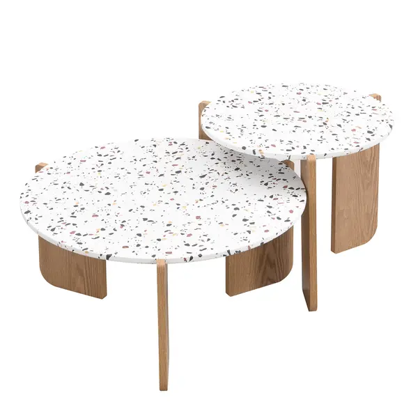 Set de Măsuțe de Cafea Moderne Suprapuse, Utilizabile ca Măsuță de Cafea sau Noptiere, Design Versatil, 70x70x35 cm+50x50x45,5 cm, Natural