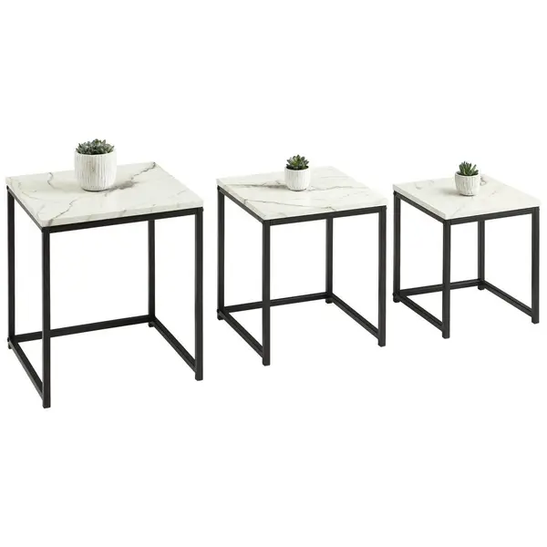 Set De Măsuțe Suprapuse din metal, material pe bază de lemn, 44,5/40/44 cm