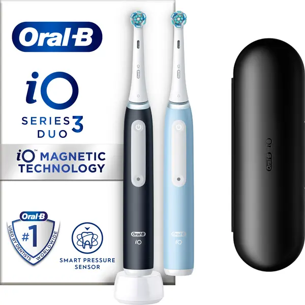 Set de perii electrice Oral-B - iO3 Duo, negru și albastru