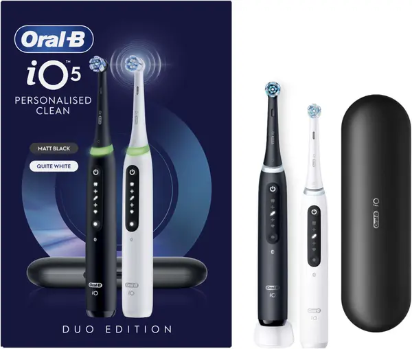 Set de periuțe electrice de dinți Oral-B – iO 5, 2 bucăți, negru/alb