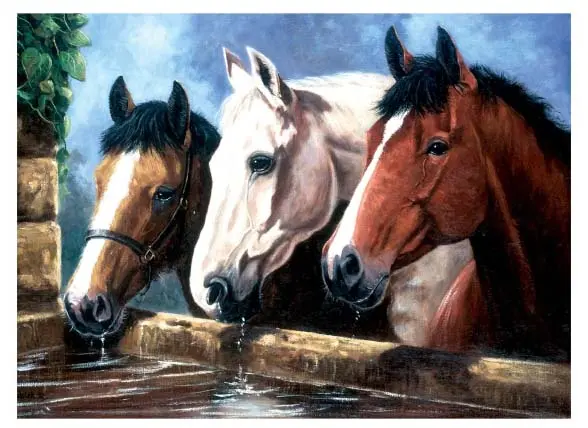 Set de pictură cu vopsele acrilice Royal - Cai la adăpător, 39 x 30 cm