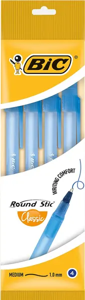 Set de pixuri BIC Round Stic Classic - 1.0 mm, albastru, 4 bucăți