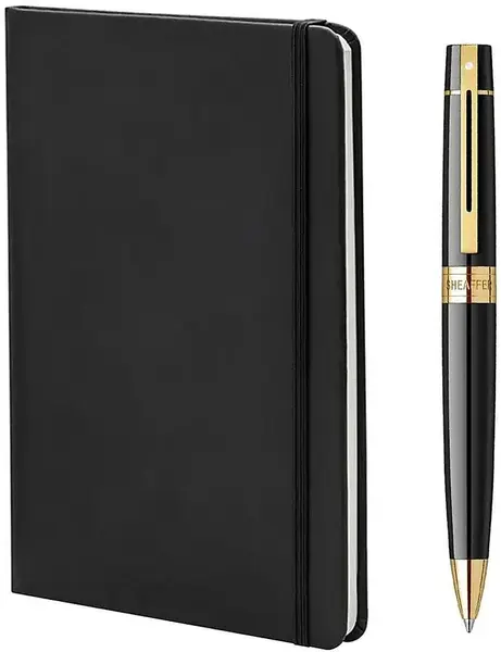 Set de pixuri Sheaffer 300 - Black/Gold, cu un caiet