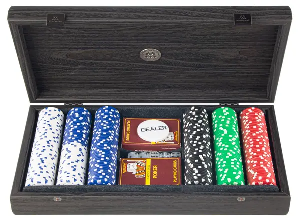 Set de poker Manopoulos - Cutie neagră din lemn și decorațiuni din piele