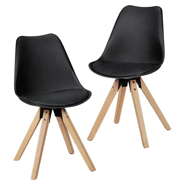 Set De Scaune din plastic, textil, lemn, negru
