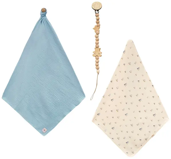 Set de scutec din muselină și pătură Minisse - Sailor, albastru deschis/ivory