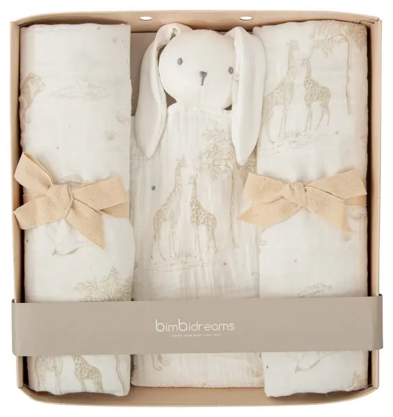 Set de scutece și jucărie de alint Bimbidreams - Noe, White/Linen