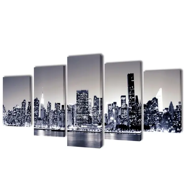 Set de tablouri panza, monocrom, imprimeu new york skyline, 100x50 cm