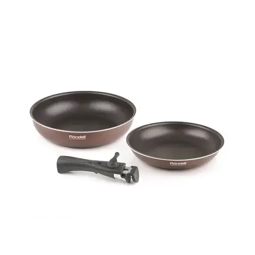 Set de Tigai RONDELL RDA-1014 Kortado 3 buc, 24cm, 28cm, Maner fiabil de bachelit detasabil, (Cafea/Maro)