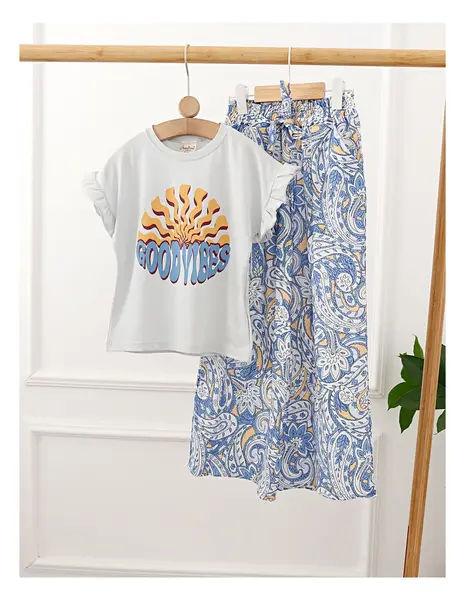 Set de vara Good Vibes, model gri-albastru