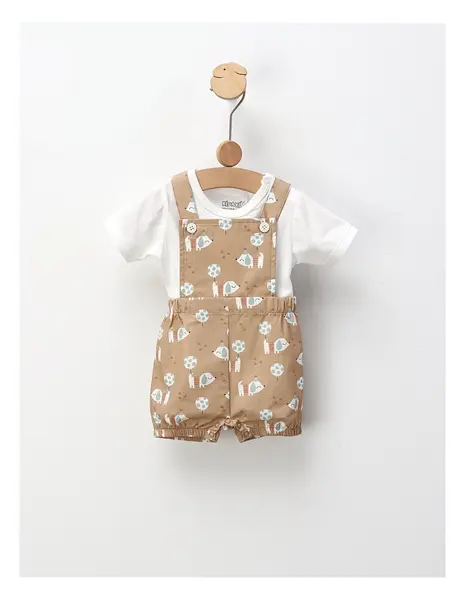 Set de vara, salopeta+tricou, alb-bej