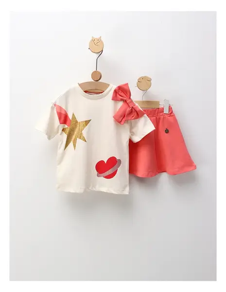 Set de vara, Super Star Girl, ecru-corai aprins