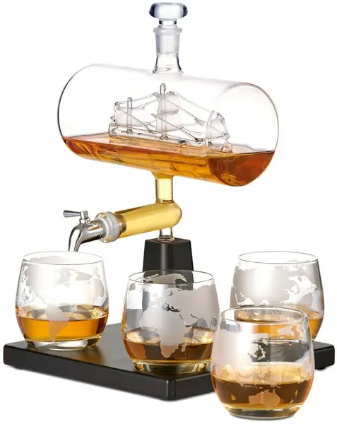 Set de whisky Oak & Steel -Navă, carafă cu 4 pahare