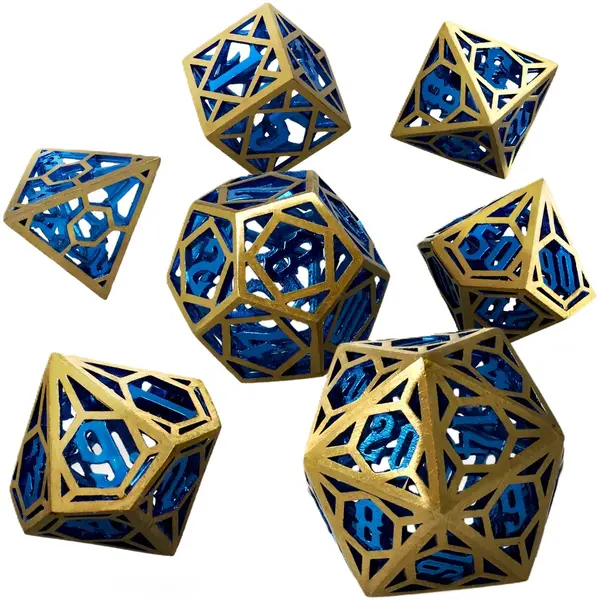Set de zaruri GlassStaff - Hollow Metal RPG Dice Set, Azure Crown (7 buc.)