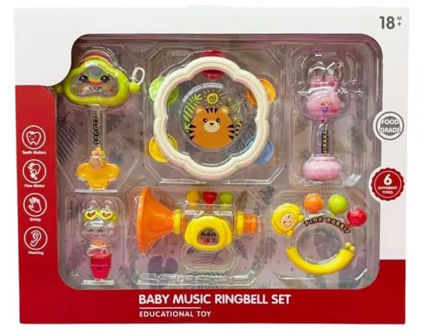 Set de zornăitoare pentru bebeluși Raya Toys - Set Baby Music Ringbell, 6 buc.