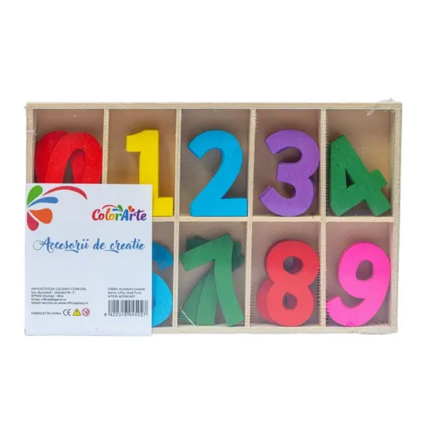 Set didactic din lemn cifre pentru invatarea numerelor, multicolor, 3 cm, cu cutie depozitare