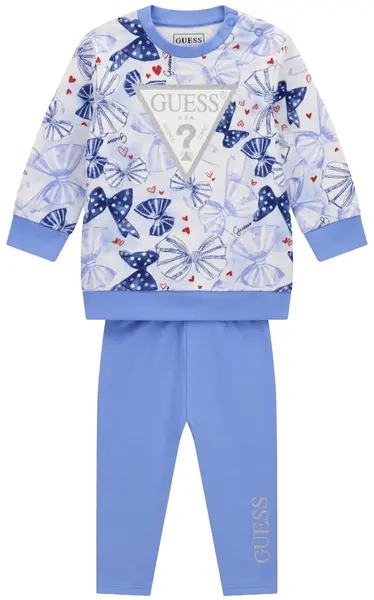 Set din 2 piese Guess - Bluză cu panglici și pantaloni, albastru, 18 luni