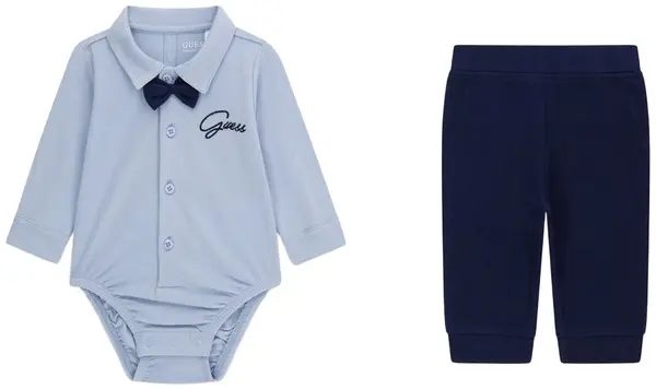 Set din 2 piese Guess - Body cu papion și pantaloni, albastru, 12 luni