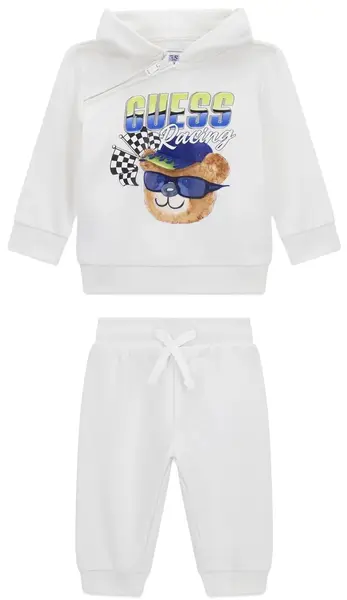 Set din 2 piese Guess - Hanorac cu fermoar și pantaloni, alb, 24 luni