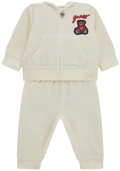 Set din 2 piese Guess - Hanorac cu ursuleț și pantaloni, crem, 18 luni