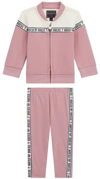 Set din 2 piese Guess - Hanorac și pantaloni cu inscripții, roz, 18 luni