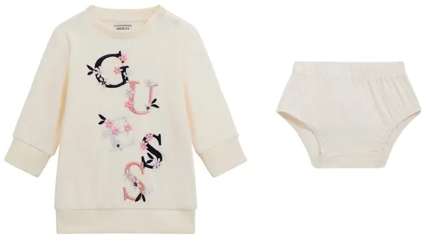 Set din 2 piese Guess - Rochie cu litere colorate și chiloți, albă, 12 luni