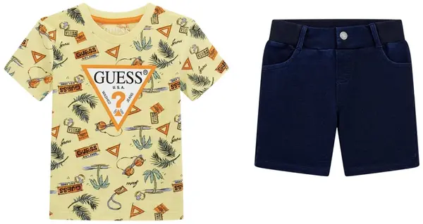Set din 2 piese Guess - Tricou cu blugi, galben, 12 luni