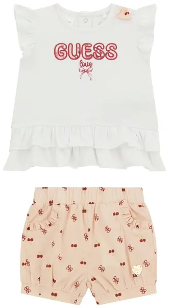 Set din 2 piese Guess - Tricou cu pantaloni cu imprimeu de cireșe, roz-alb, 18 luni