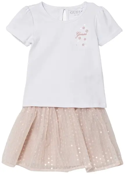 Set din 2 piese Guess - Tricou și fustă cu paiete, albe, 12 luni