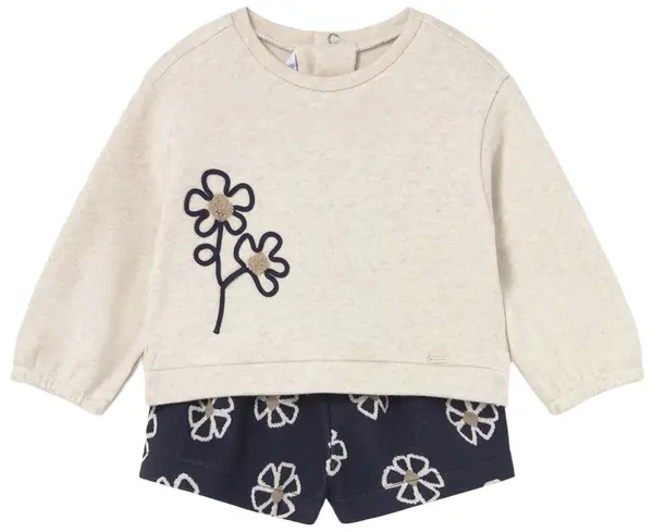 Set din 2 piese Mayoral - Bluză și pantaloni scurți cu imprimeu floral, albastru, 12 luni