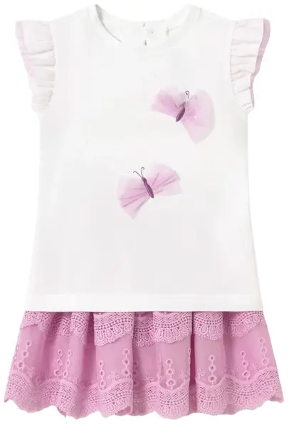 Set din 2 piese Mayoral- Cu broderie, tricou și fustă din tul, violet, 12 luni