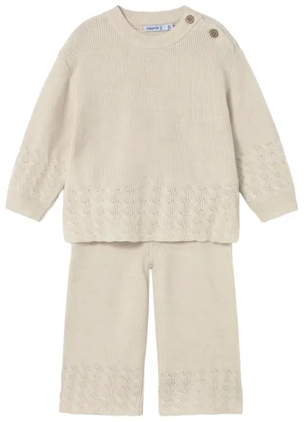 Set din 2 piese Mayoral - Pulover tricotat cu pantaloni, bej, 12 luni