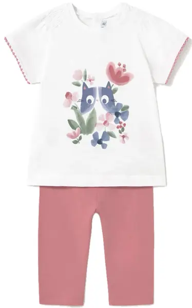 Set din 2 piese Mayoral - Tricou și colanți simpli, roz, 18 luni
