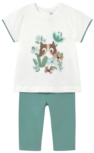 Set din 2 piese Mayoral - Tricou și colanți simpli, verde, 12 luni