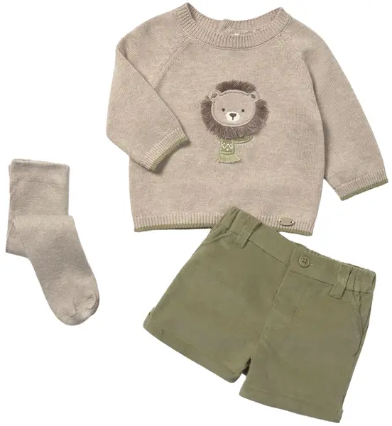 Set din 3 piese Mayoral - Bluziță, pantalonași și colanți, verde, 1-2 luni