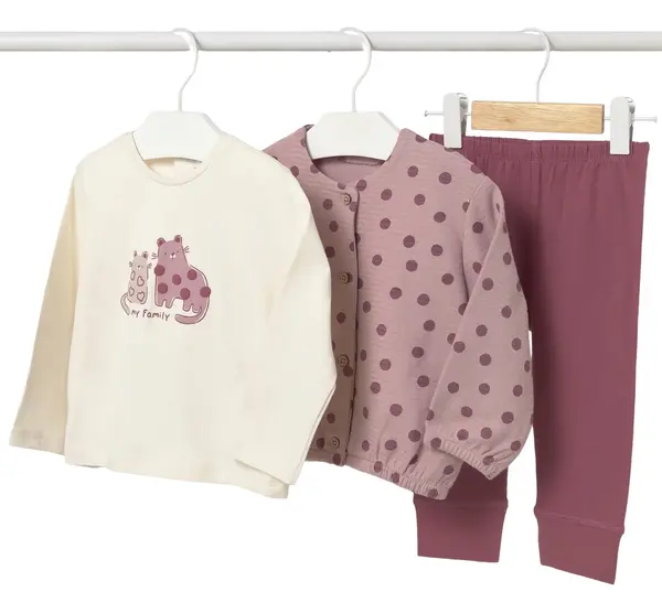 Set din 3 piese Mayoral - Cardigan, bluză și colanți, roz închis, 12 luni
