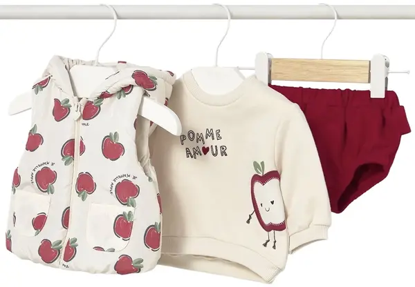 Set din 3 piese Mayoral - Vestă, bluză și pantaloni scurți, roșii, 2-4 luni