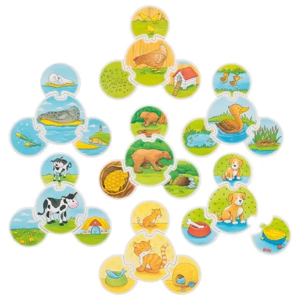 Set din lemn 2 in 1 Goki - Animale, joc si puzzle