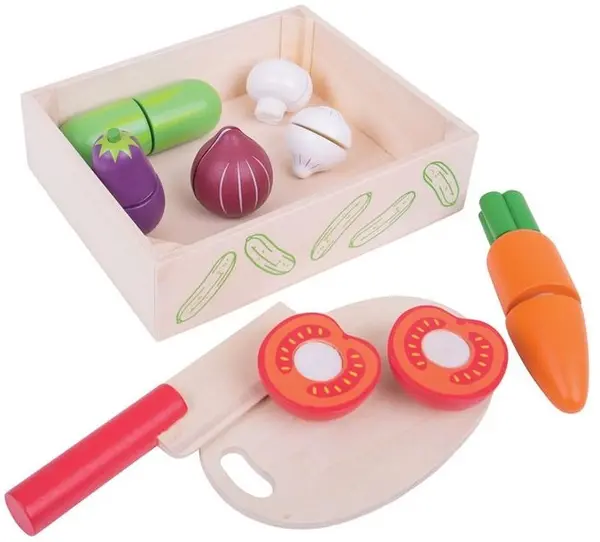 Set din lemn Bigjigs - Legume pentru taiere
