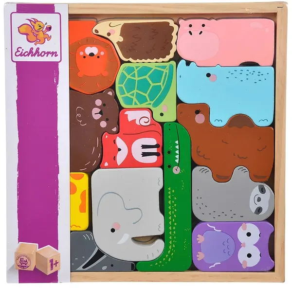 Set din lemn Eichhorn - Animale in cutie, 15 bucati