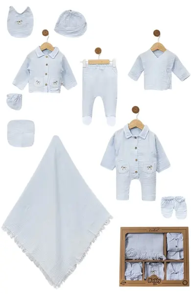 Set din muselină pentru externare Bebly Kids - 10 buc, Blue boy
