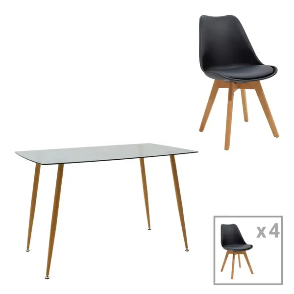 Set dining Chloe-Gaston, Pako World, 5 piese, Antracit-Natural, 120x70x75 cm
