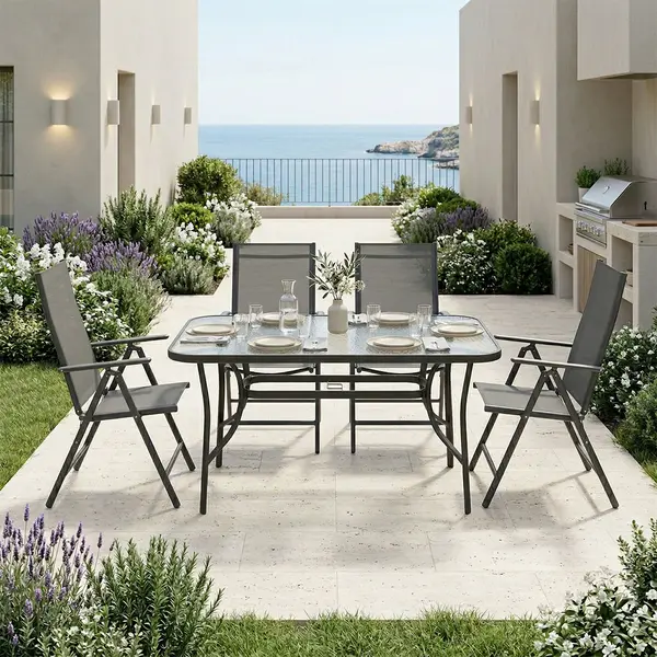 Set dining exterior Ensure Candor, 5 piese, metal si sticla, Antracit, 120x70x70 cm