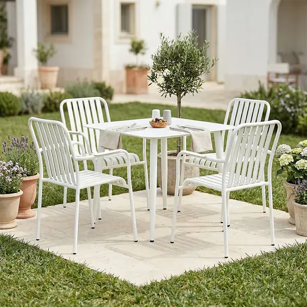 Set dining exterior Heven Vista, 5 piese, Negru-Alb, aluminiu, 80x80x72 cm