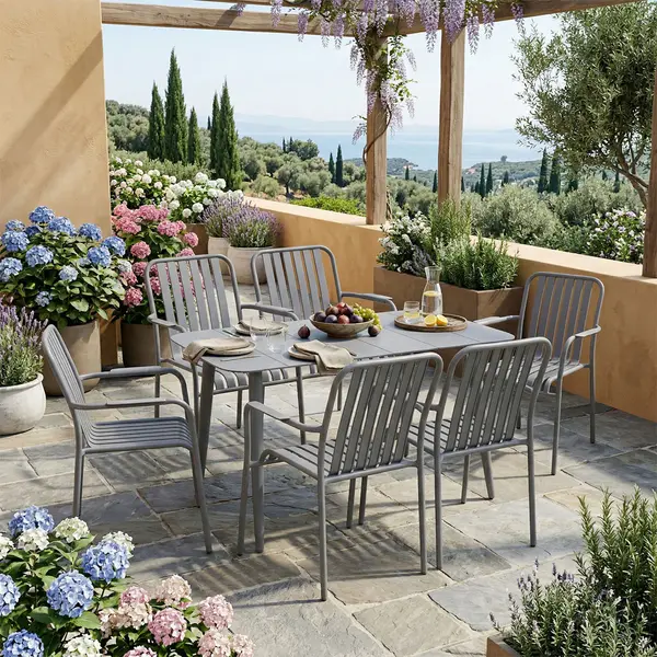 Set dining exterior Heven Vista, 7 piese, aluminiu, Antracit, 120x70x72 cm