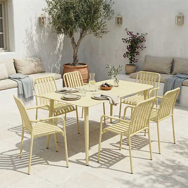 Set dining exterior Heven Vista, 7 piese, aluminiu, Champagne, 120x70x72 cm