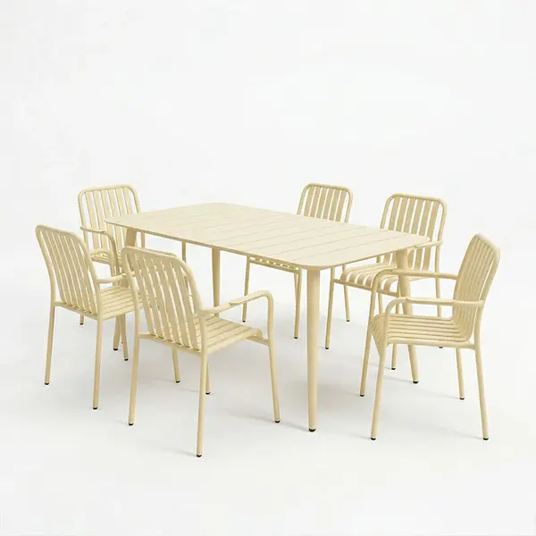 Set dining exterior Heven Vista, 7 piese, aluminiu, Champagne, 150x80x72 cm